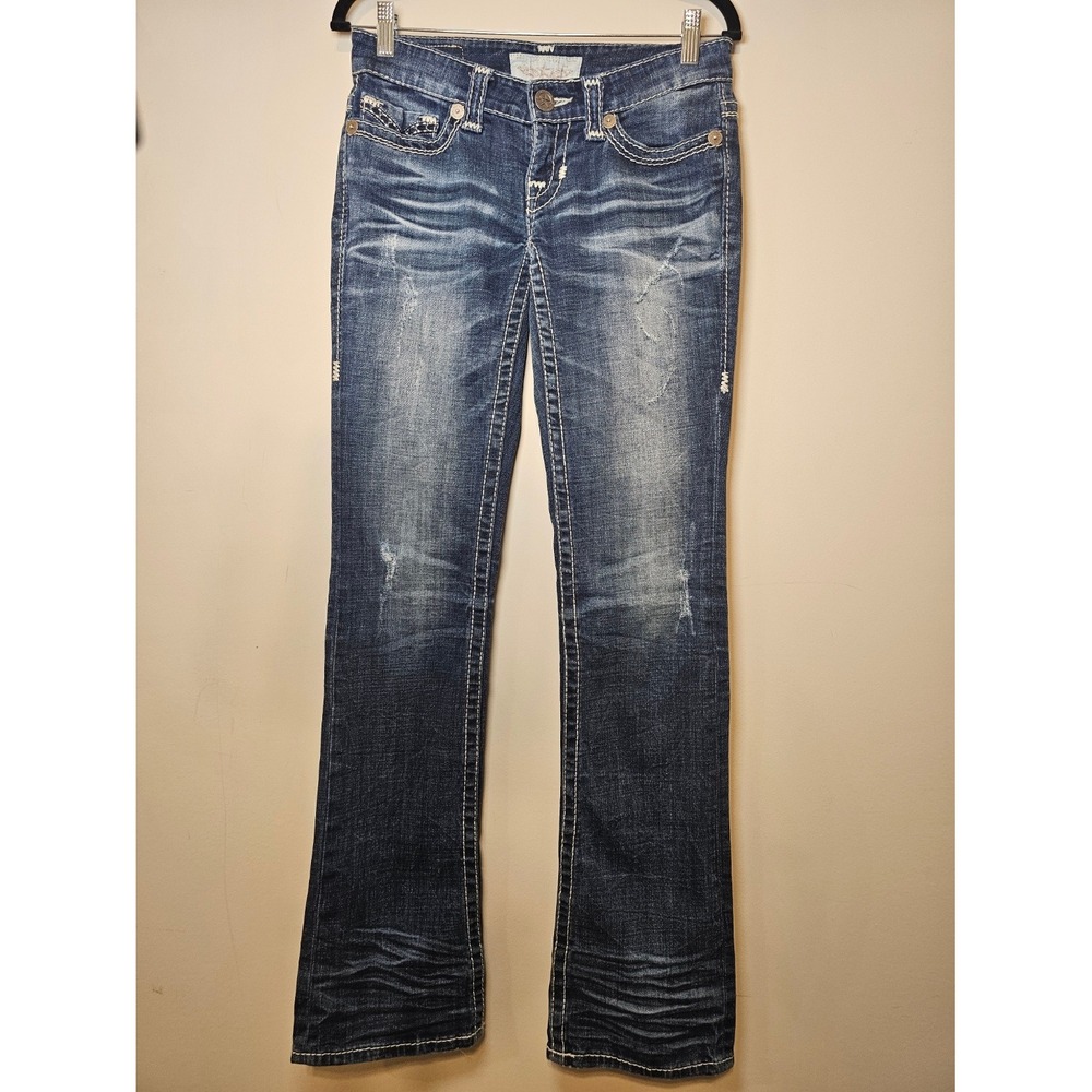 Big Star Sweet Briar Bootcut Jeans Dark Wash Distressed Studded Pockets 25L